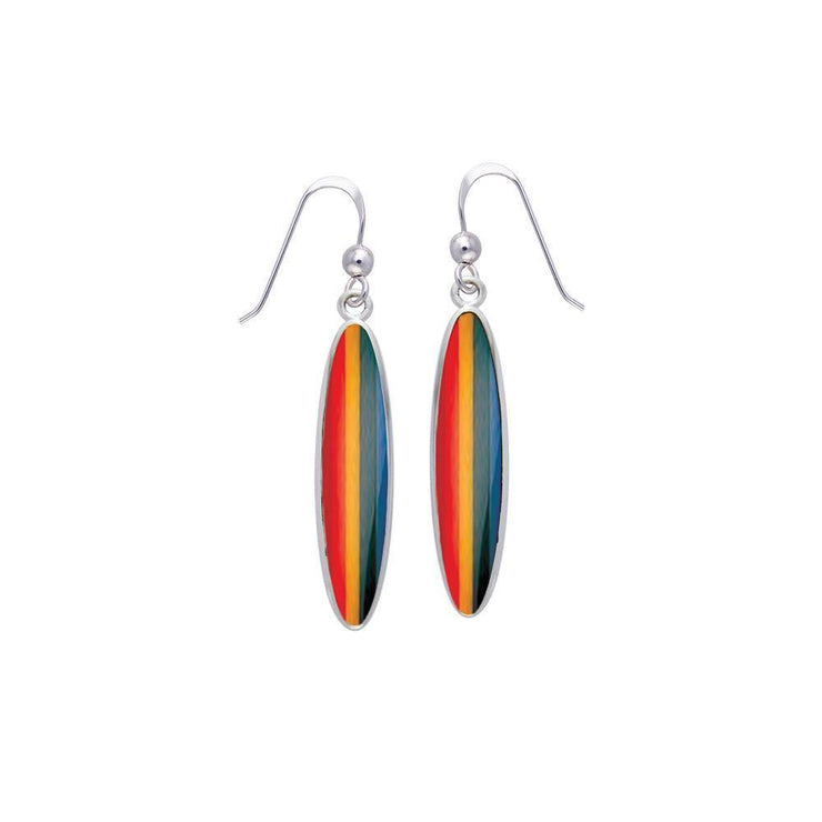 Modern Long Oval Inlaid Silver Earrings TER436