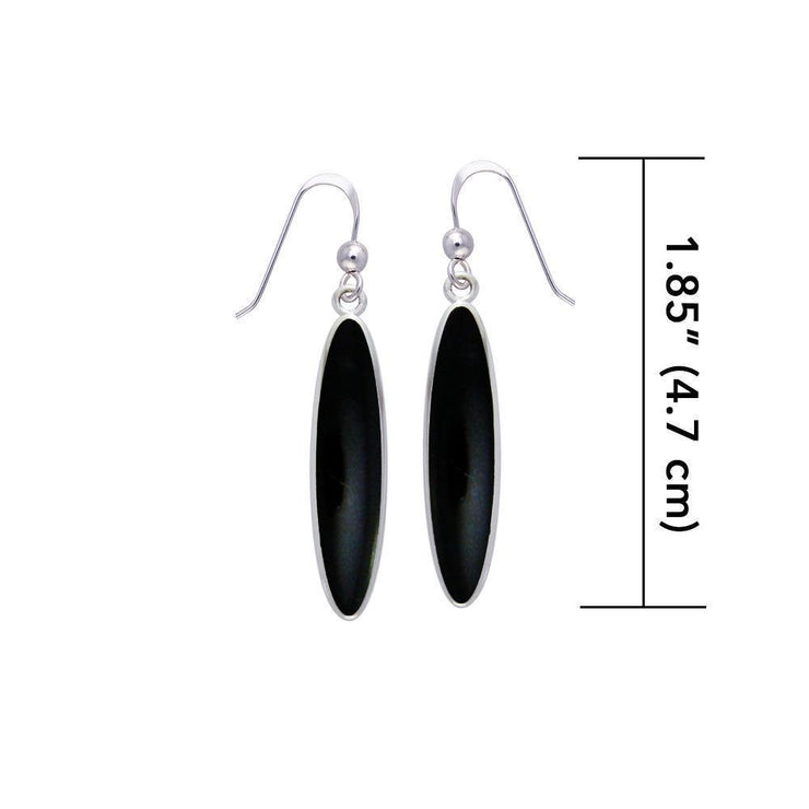 Modern Long Oval Inlaid Silver Earrings TER436