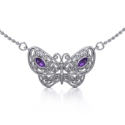 Spread Your Wings Like a Butterfly Small Silver Necklace with Gemstone TN052 Necklace