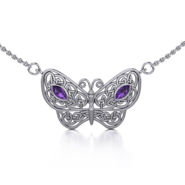 Spread Your Wings Like a Butterfly Small Silver Necklace with Gemstone TN052