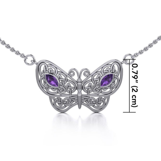Spread Your Wings Like a Butterfly Small Silver Necklace with Gemstone TN052