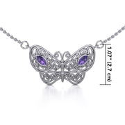 Spread Your Wings Like a Butterfly Medium Silver Necklace with Gemstone TN056 Necklace