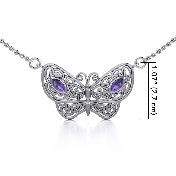 Spread Your Wings Like a Butterfly Medium Silver Necklace with Gemstone TN056