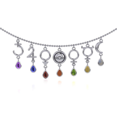 In the realm of pure expression ~ Sterling Silver Planetary Symbols Necklace Jewelry with Gemstones TNC013