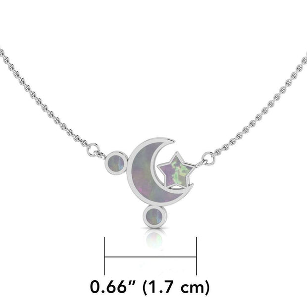 Moon and Star Necklace with Opal Inlaid TNC411P