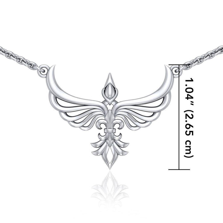 Phoenix with Fleur De Lis Sterling Silver Necklace TNC449