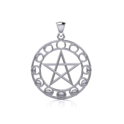 Phases of the Moon Silver Pentacle Pendant TP1038