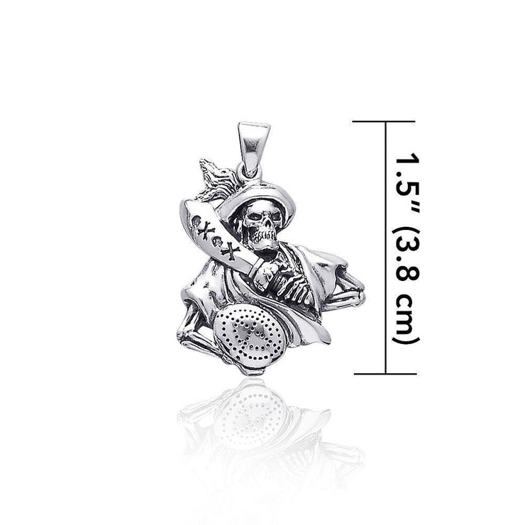 Take the battle in a new sea adventure ~ Sterling Silver Jewelry Pirate Skull with Sword Pendant TP3055
