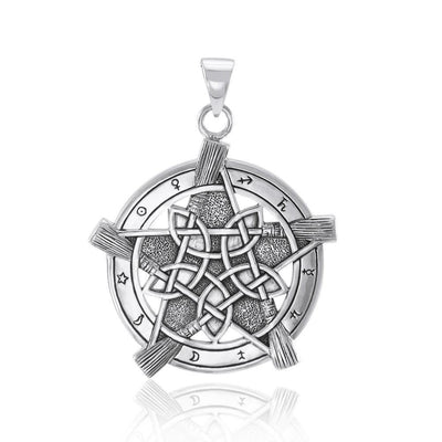 Universe Broom with pentacle Silver Pendant TP3471