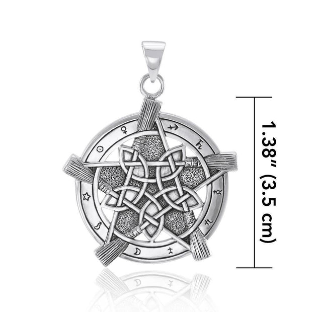 Universe Broom with pentacle Silver Pendant TP3471