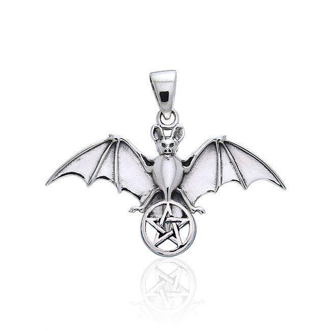 Bat Resting in the Sacred Pentacle ~ Sterling Silver Pendant Jewelry TPD1078