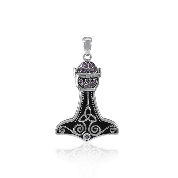 Thor Hammer with Gemstone Silver Pendant TPD1192