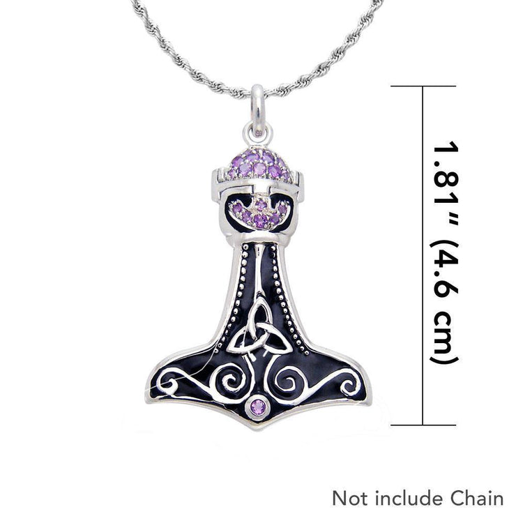 Thor Hammer with Gemstone Silver Pendant TPD1192