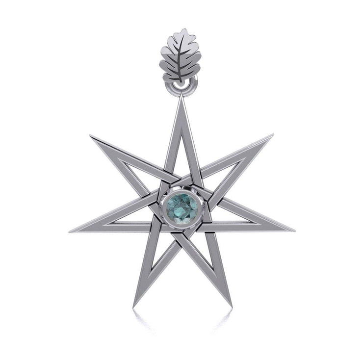 Elven Star and Oak Leaf Sterling Silver Pendant with Gemstone TPD2104