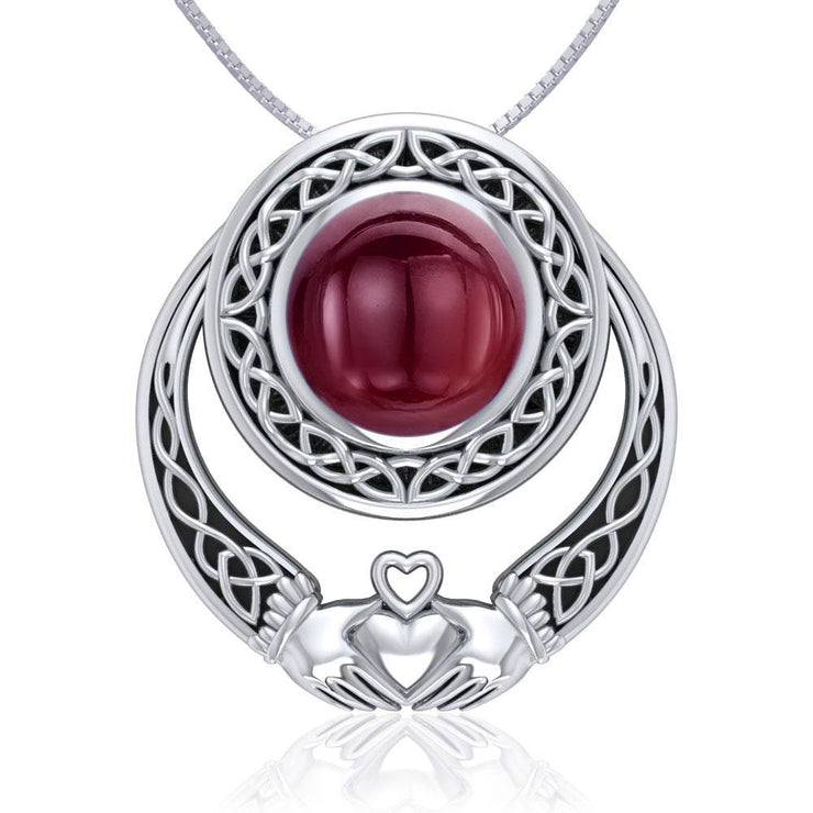 A unique love of eternity and grace ~ Celtic Knotwork Claddagh Sterling Silver Pendant Jewelry with Gemstone TPD220