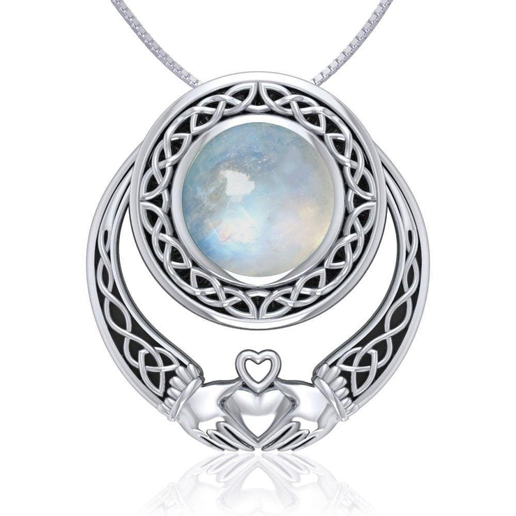 A unique love of eternity and grace ~ Celtic Knotwork Claddagh Sterling Silver Pendant Jewelry with Gemstone TPD220