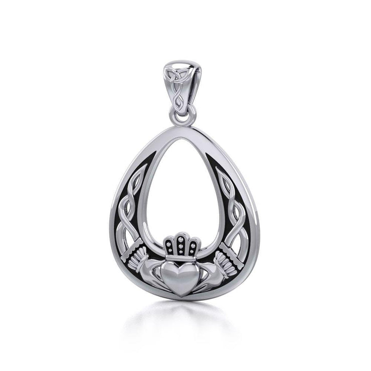 Love goes on in an enchanting way ~ Celtic Knotwork Claddagh Sterling Silver Pendant Jewelry TPD3034