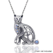 A regal mystery ~ Celtic Knotwork Cat Sterling Silver Pendant with Gemstones TPD332