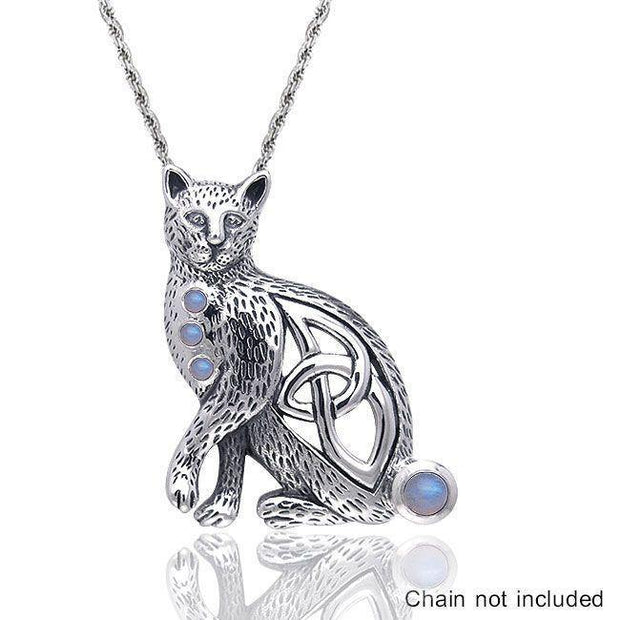 A regal mystery ~ Celtic Knotwork Cat Sterling Silver Pendant with Gemstones TPD332
