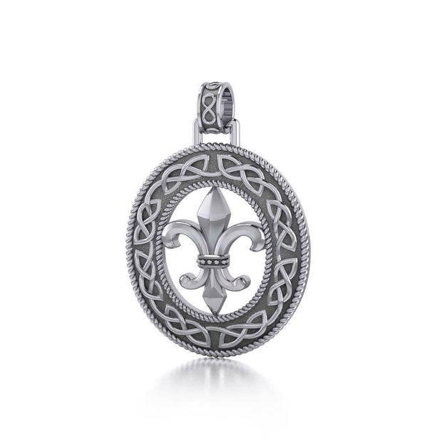 Fleur De Lis Celtic Knotwork Silver Pendant TPD336