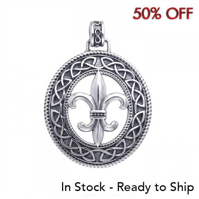 A true inspiration beyond words ~ Celtic Knotwork Fleur-de-Lis Sterling Silver Pendant Jewelry TPD336