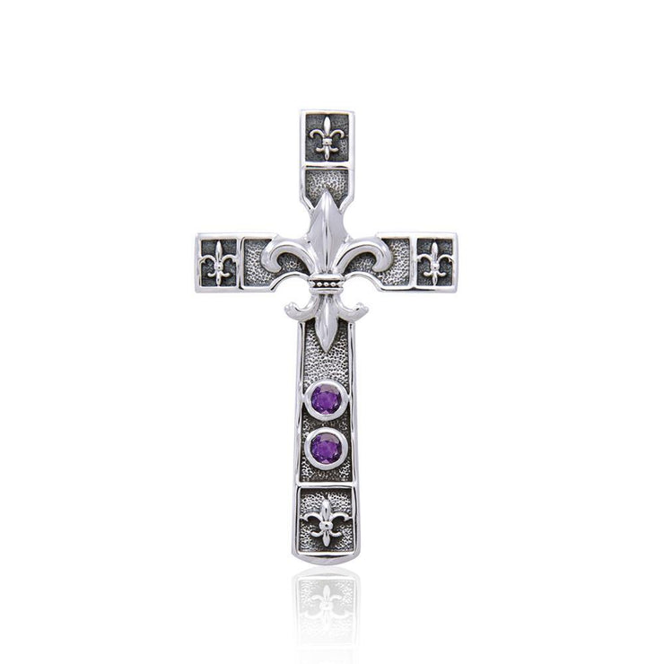 Cross with Fleur De Lis Silver Pendant TPD356