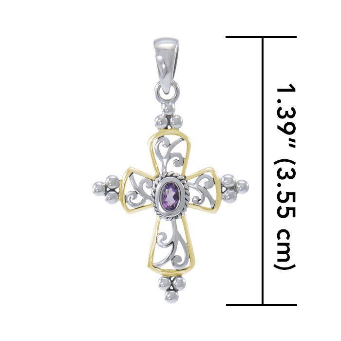 Victorian Cross Silver and 18K Gold Accent Pendant MPD3956