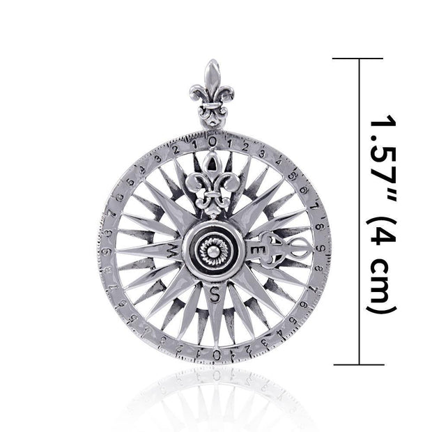 Fleur-de-Lis Sterling Silver Rose Compass Jewelry Pendant TPD4342 Pendant