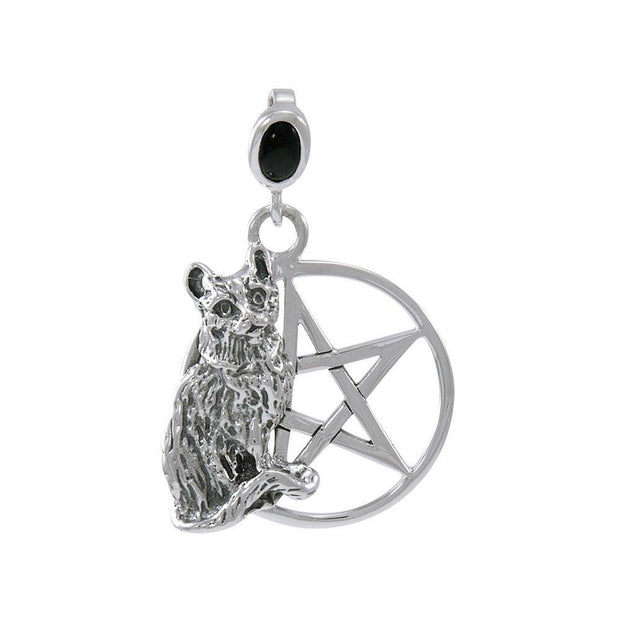 Cat Familiar Protection Pentacle Sterling Silver Pendant TPD4733