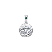 Never-ending Triskele ~ Sterling Silver Jewelry Pendant with Natural Green Agate Gemstone TPD4750