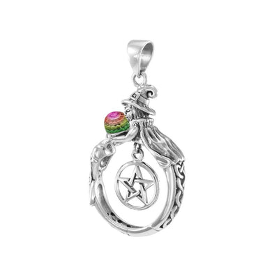 Sterling Silver Witch Pendant with Crystal ball TPD4857