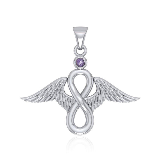 Angel Wings and Infinity Symbol with Gemstone Silver Pendant