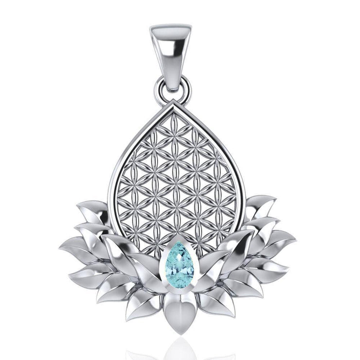 Flower of Life and Lotus with Gemstone Silver Pendant TPD4958