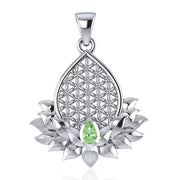 Flower of Life and Lotus with Gemstone Silver Pendant TPD4958