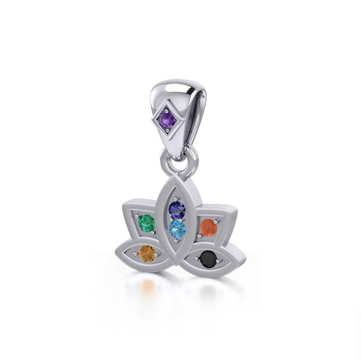 Lotus with Chakra Gemstone Silver Pendant TPD4961