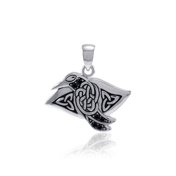Celtic Raven Sterling Silver Pendant with Gemstone TPD5009