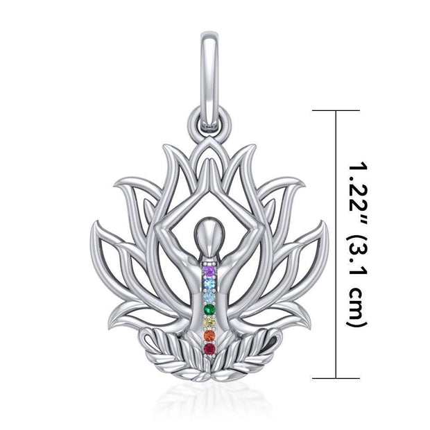 Yoga Lotus Position Sterling Silver Pendant with Chakra Gemstone TPD5023 Pendant