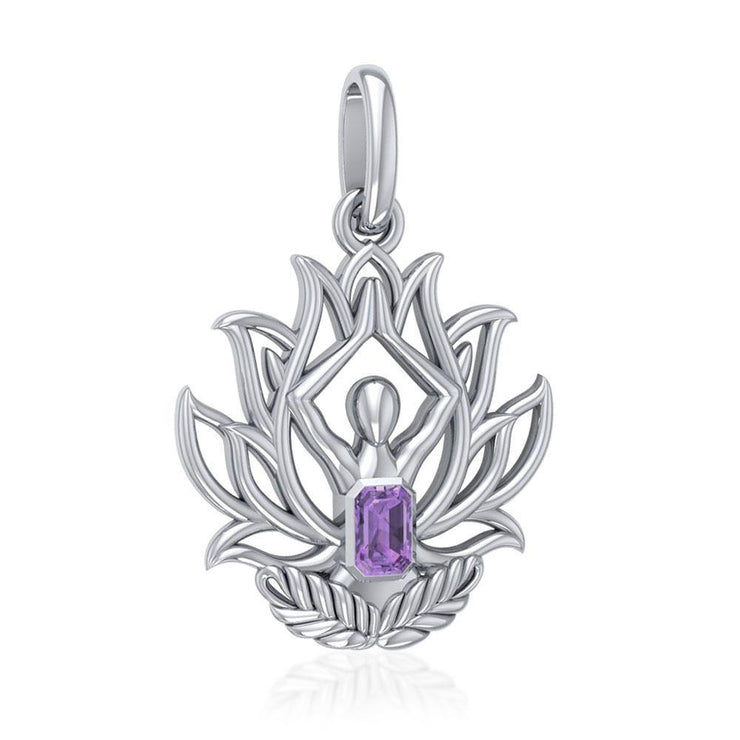 Yoga Lotus Position SilverPendant with Gemstone TPD5024 Pendant