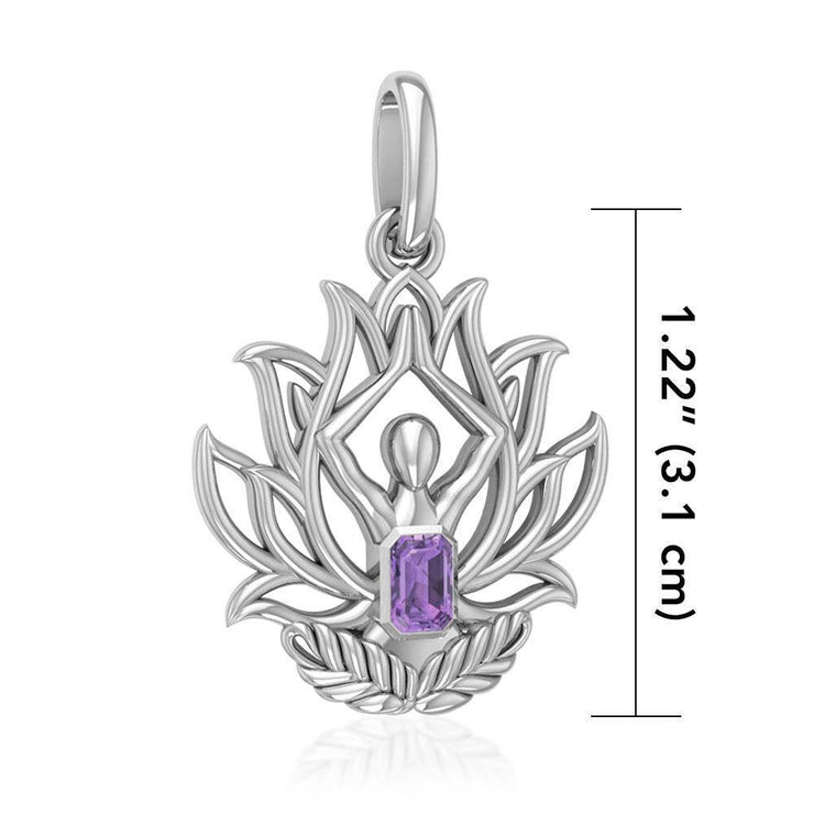 Yoga Lotus Position SilverPendant with Gemstone TPD5024 Pendant