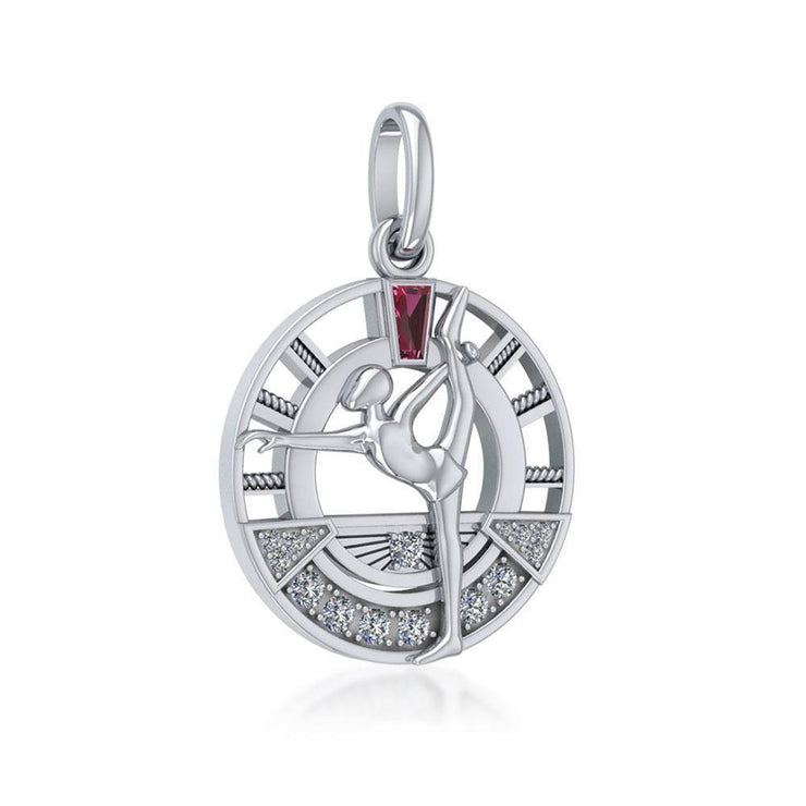 Meditative Standing Bow and Pulling Yoga Pose ~ Sterling Silver Pendant with Gemstone TPD5025