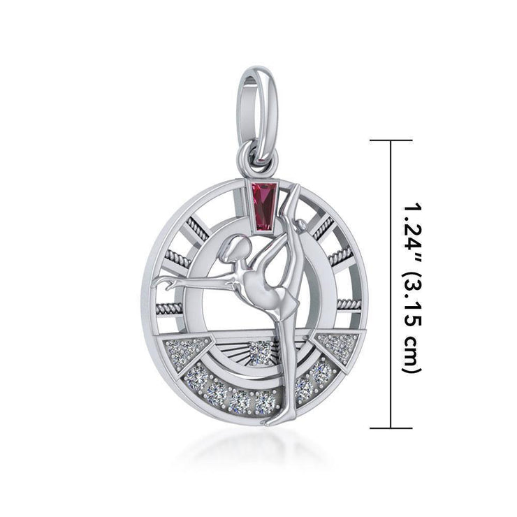 Meditative Standing Bow and Pulling Yoga Pose ~ Sterling Silver Pendant with Gemstone TPD5025