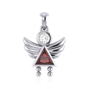 Little Angel Girl Sterling Silver Pendant with Birthstone TPD5032