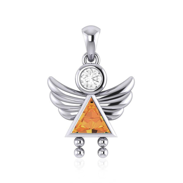 Little Angel Girl Sterling Silver Pendant with Birthstone TPD5032