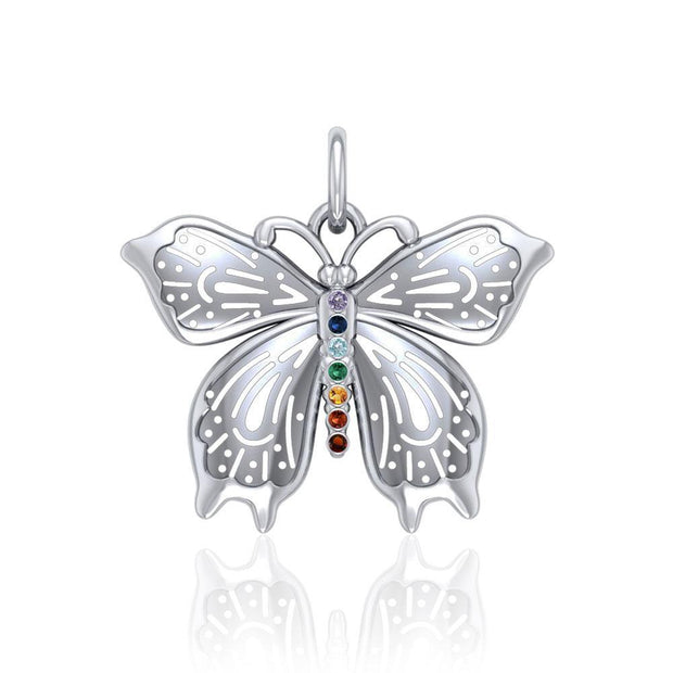Spiritual Chakra Butterfly Silver Pendant TPD5054