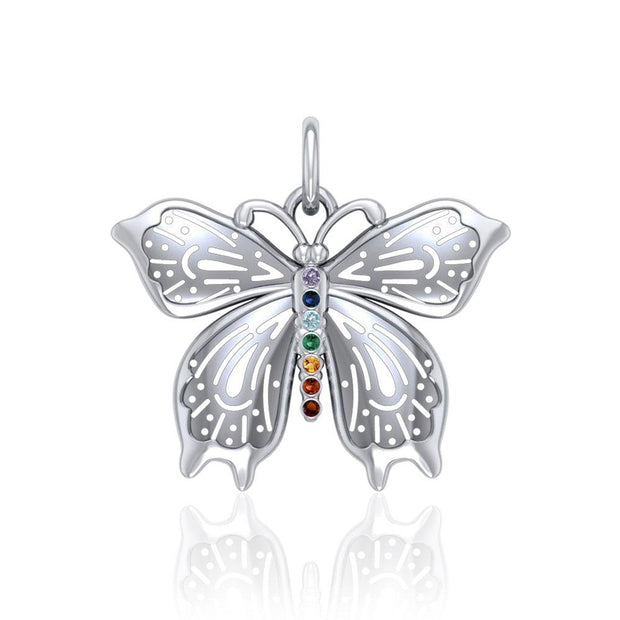 Spiritual Chakra Butterfly Silver Pendant TPD5054