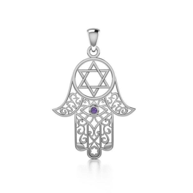 Hamsa and Star of David Silver Pendant with Gemstone TPD5079 Pendant