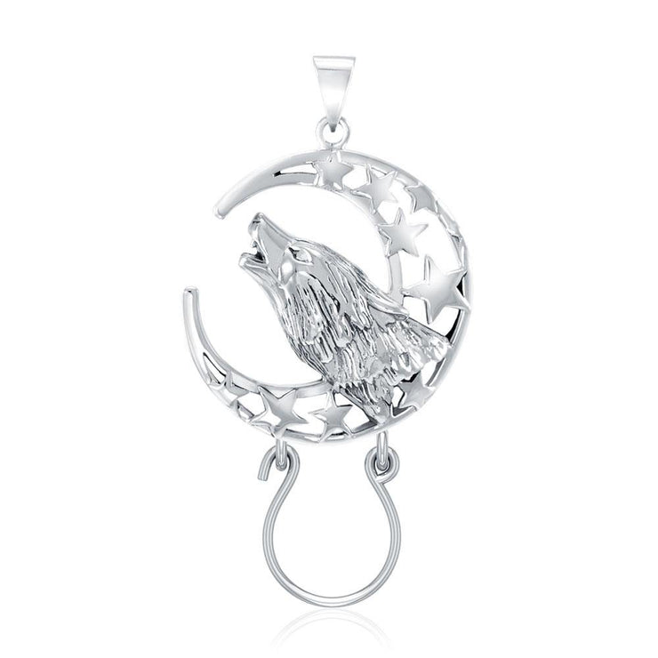 Baying Wolf and Moon Silver Charm Holder Pendant TPD5083