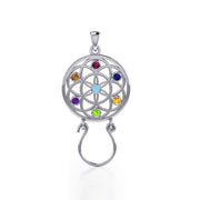 Flower of Life Silver Charm Holder Pendant with Chakra Gemstone TPD5096