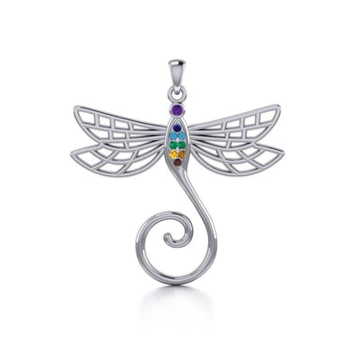 Dragonfly Silver Charm Holder Pendant with Chakra Gemstone TPD5097
