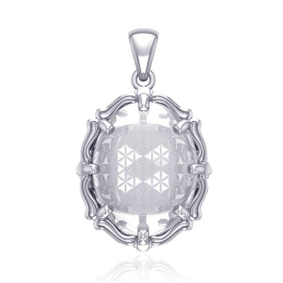 Flower of Life Sterling Silver Pendant with Genuine White Quartz TPD5116